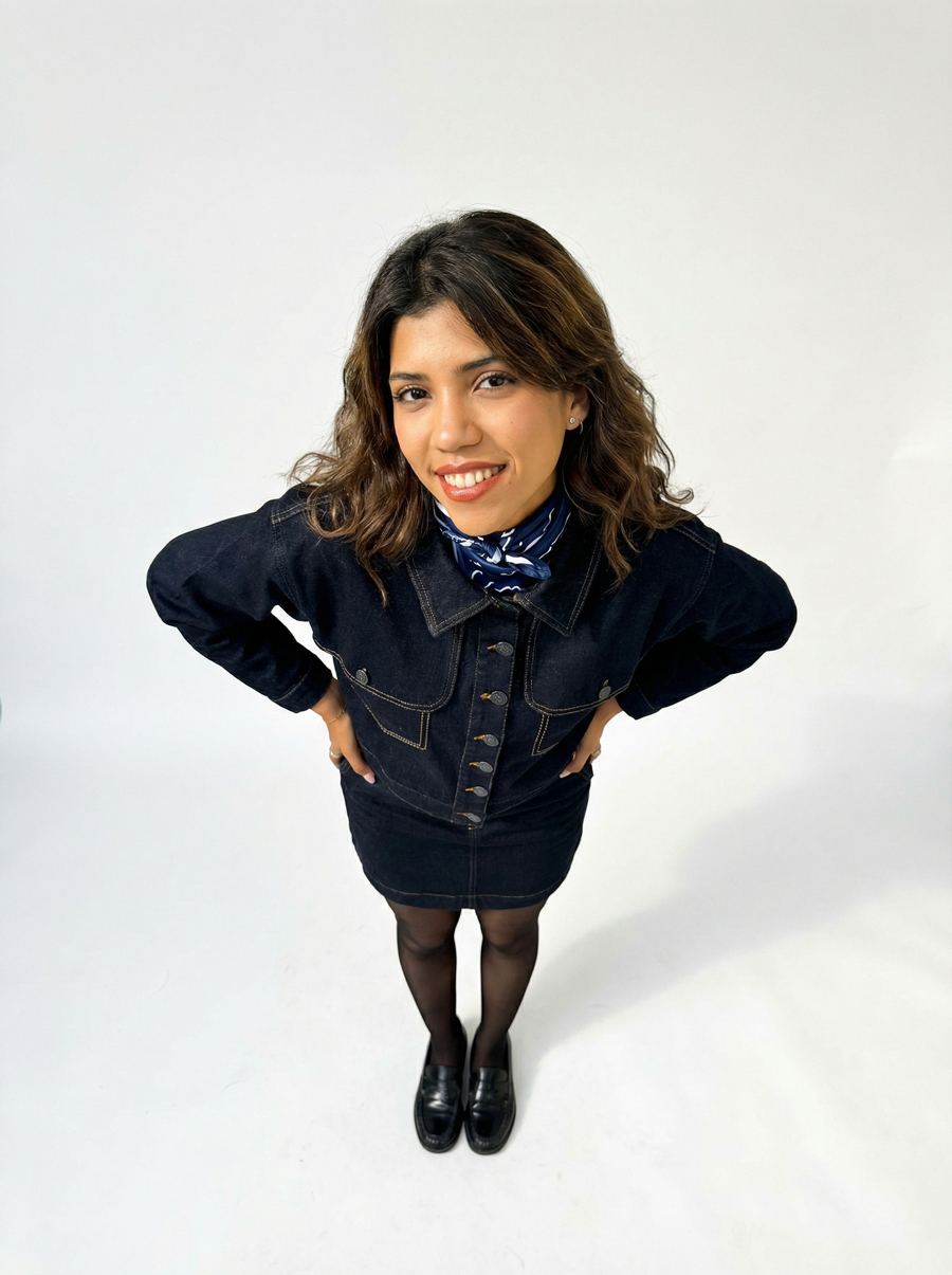 Set en jean bleu foncé femme composé de veste et jupe coupe ajustée